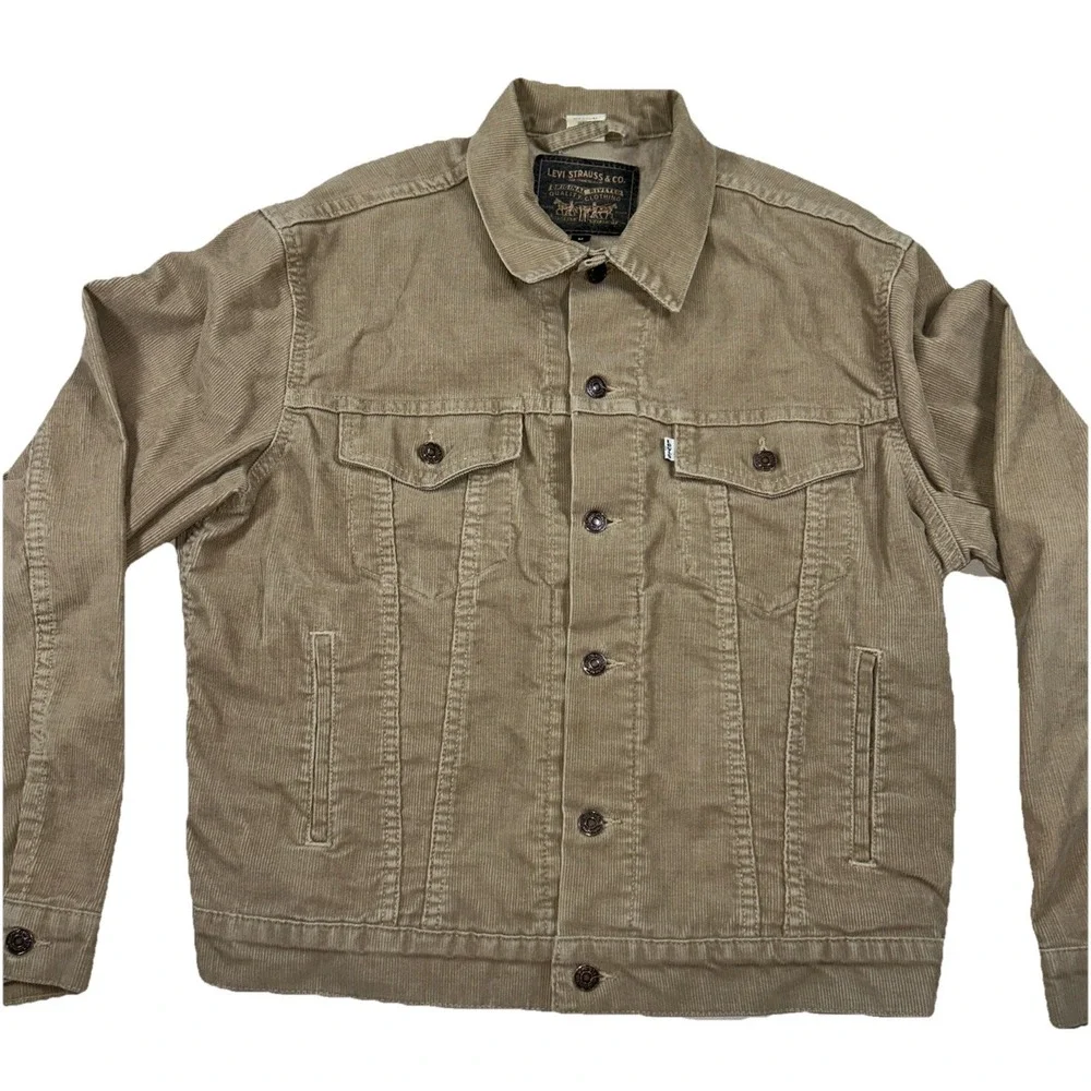 Vintage 1997 Levis White Tag Corduroy Trucker Jacket Button Up Light Brown Men M
